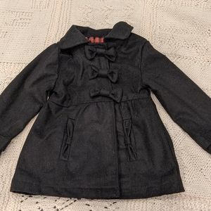 Girls wool dresscoat peacoat hidden zipper bows